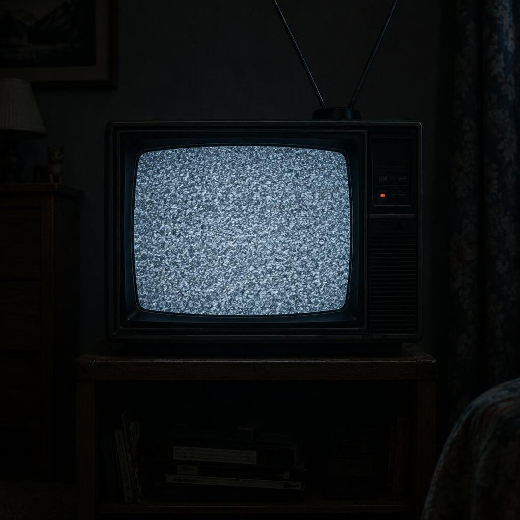 Old television set displaying static noise