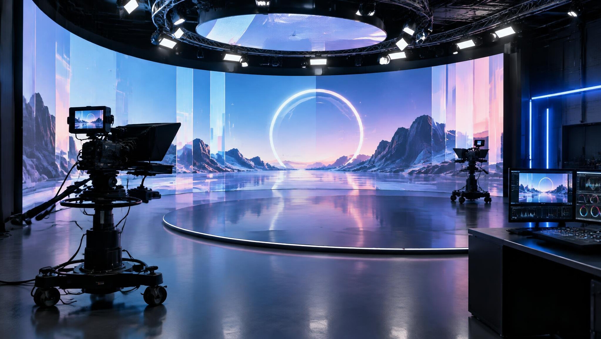 Virtual production studio with LED screen walls