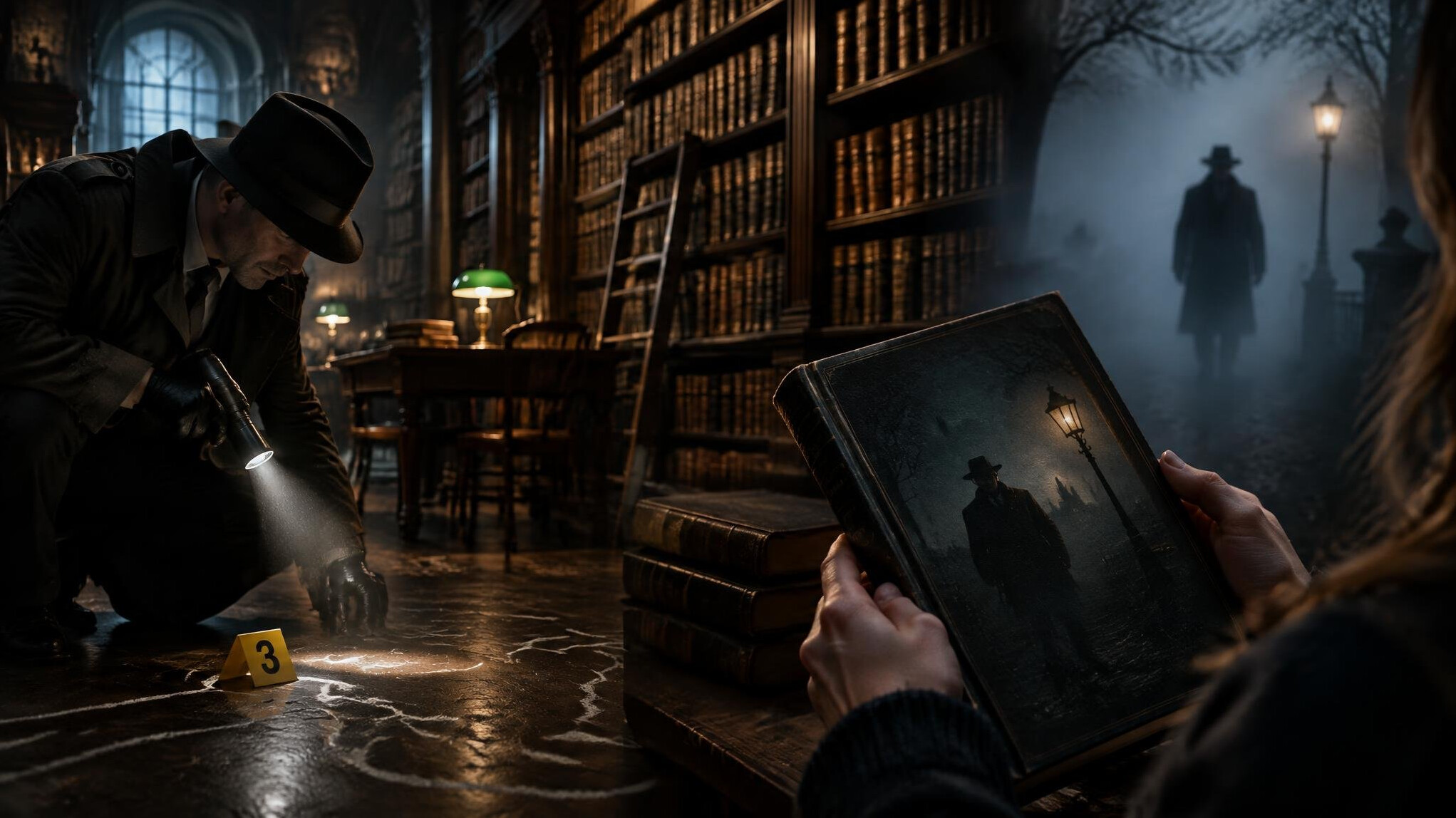 detective investigating crime scene