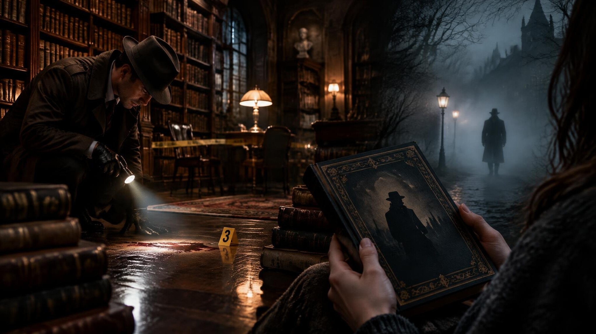 detective investigating crime scene
