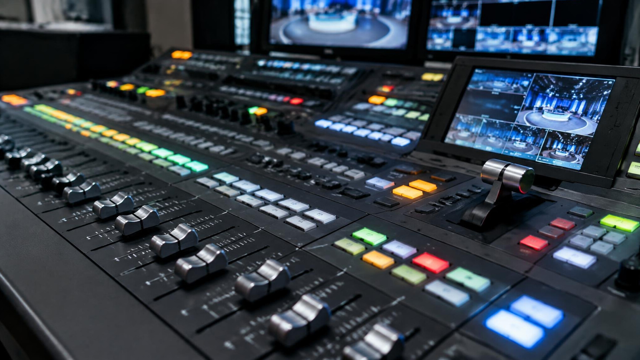 Broadcast mixing console with illuminated buttons