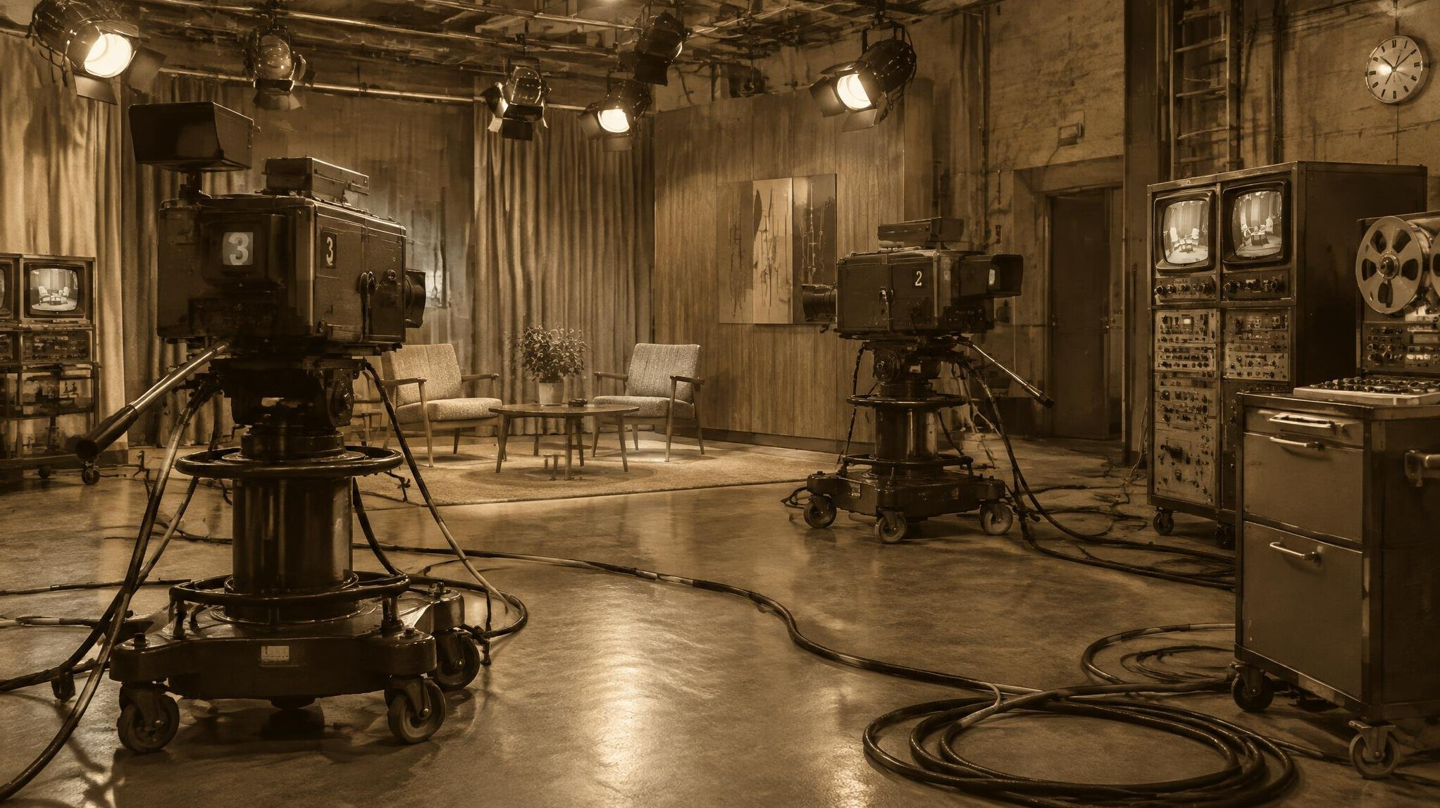 Vintage 1960s television studio interior