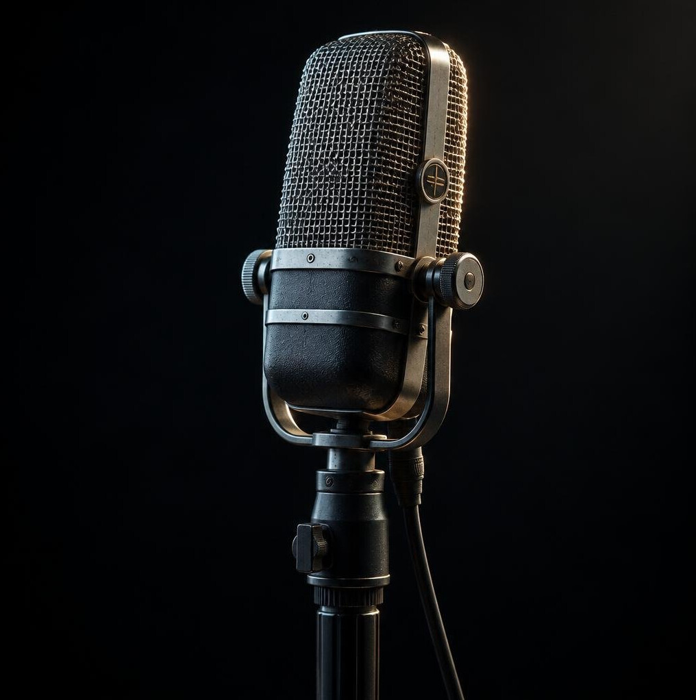 Vintage broadcast microphone on a stand