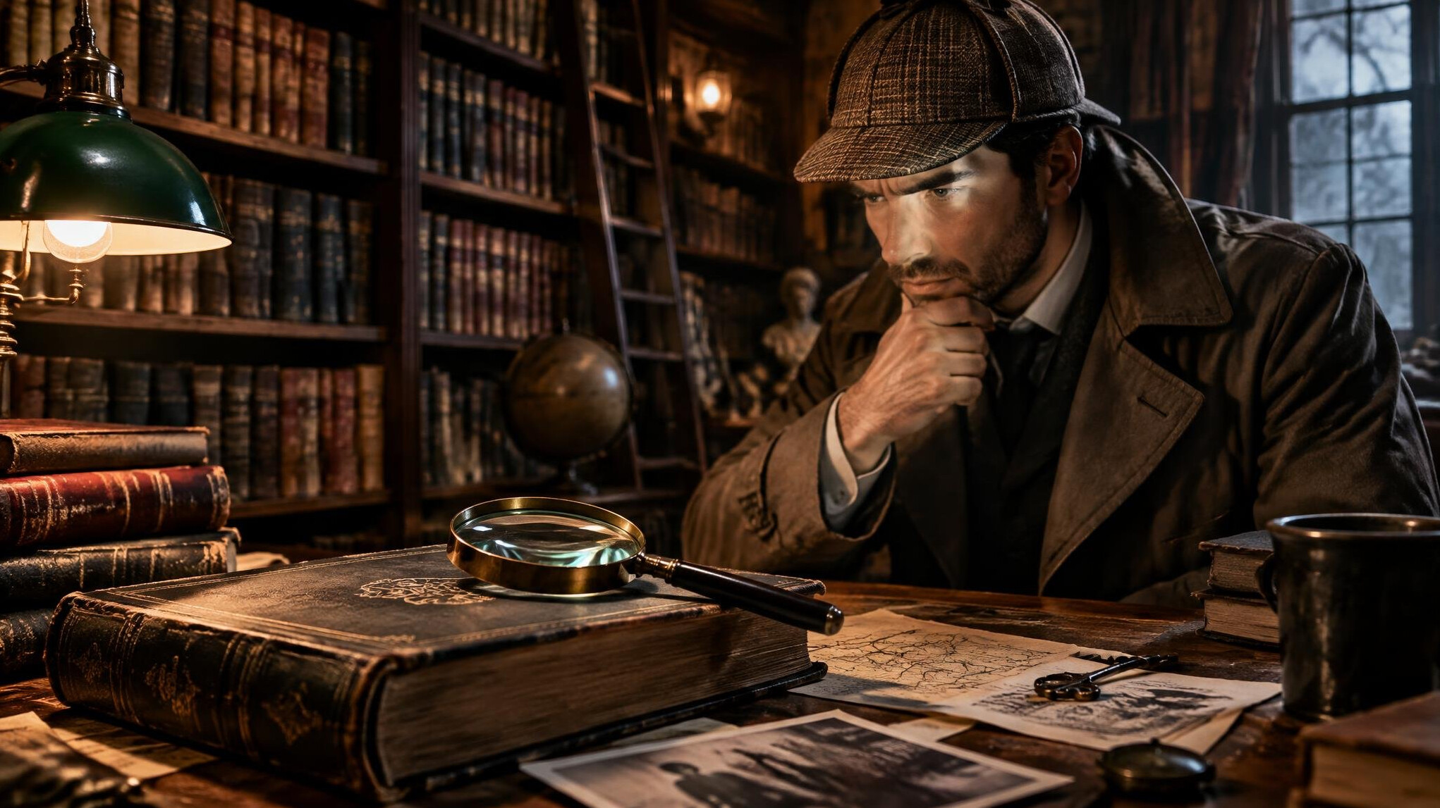 mystery book with magnifying glass