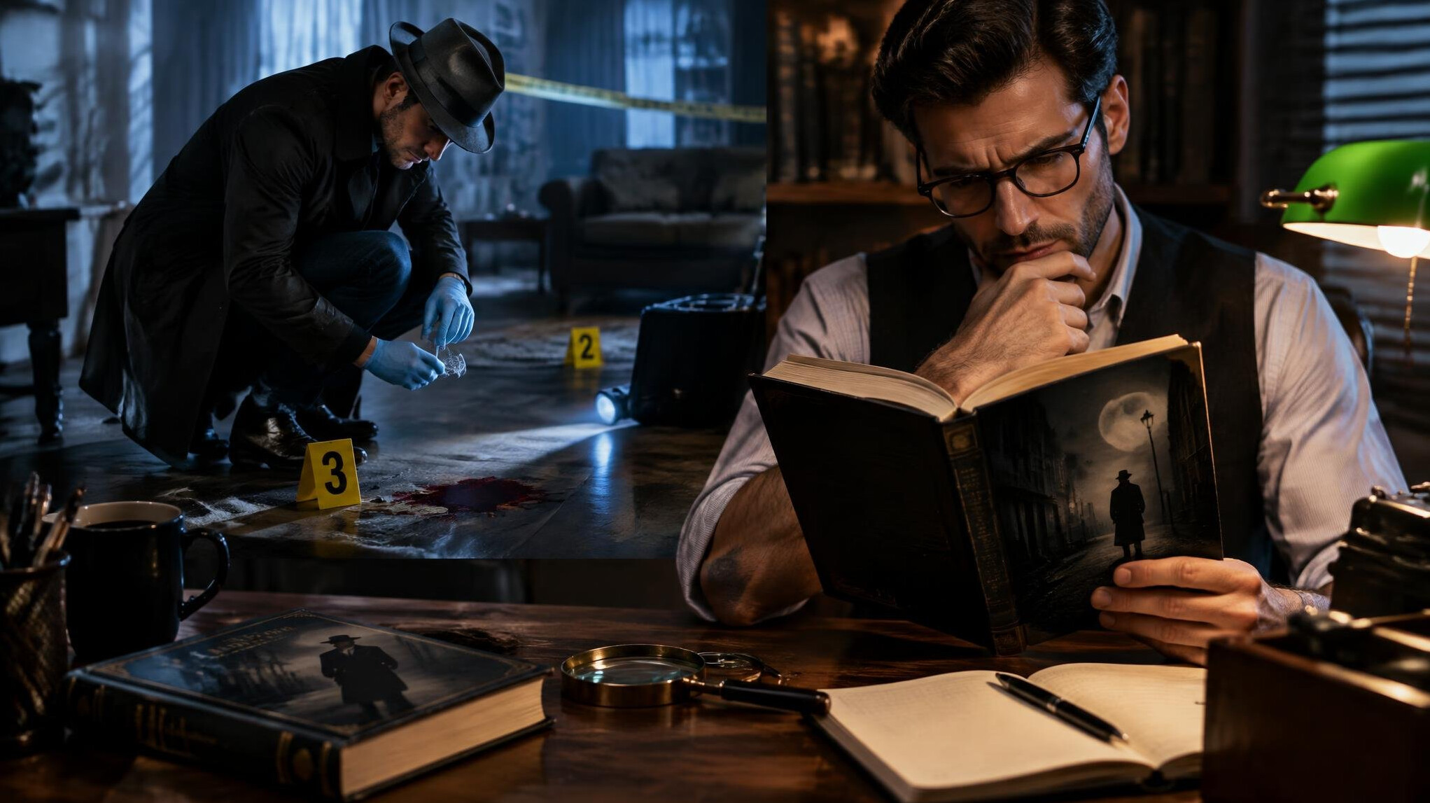 detective examining clues